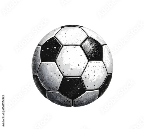 Illustration of a football or soccer ball in vintage stipple engraving style isolated on white background
