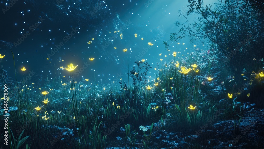 Fototapeta premium Enchanting night meadow scene