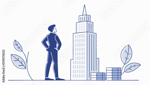 Businessman Gazing at a Skyscraper Symbol of Ambition.