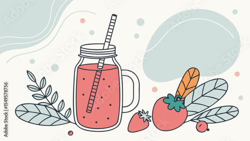 Colorful Smoothie with Strawberry and Tomato.