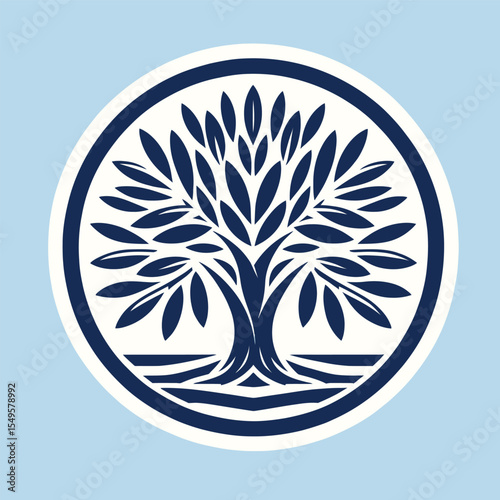 Stylized Tree in Circle Logo Vector