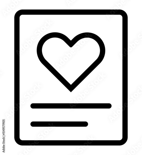 Heartfelt Note Icon: A simple yet expressive icon depicting a heart symbol centered on a document, symbolizing affection, care, or a heartfelt message.