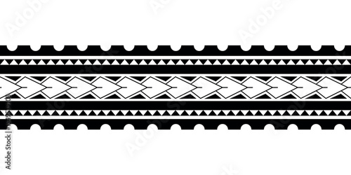 Maori Polynesian tattoo bracelet. Tribal sleeve seamless pattern vector.