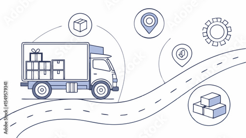 Delivery Truck on a Winding Road with Packages.