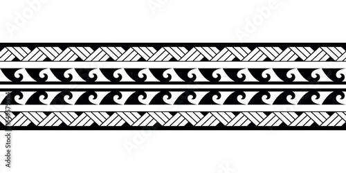 Maori Polynesian tattoo bracelet. Tribal sleeve seamless pattern vector.