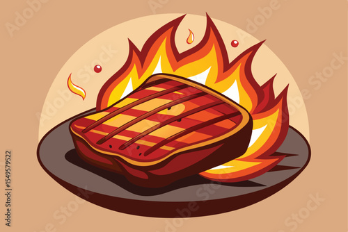 Hot vector illustration of a burning stove cooking a delicious meal with a red flame
