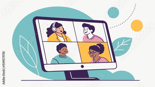 Four People Engaged in a Video Conference.