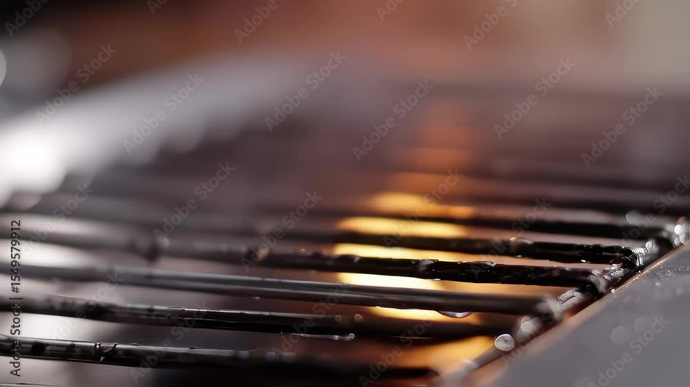 Time-lapse of droplets evaporating from metal grate under tungsten light