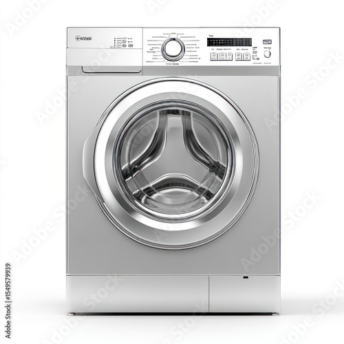 Silver modern laundry machine appliance washer front.