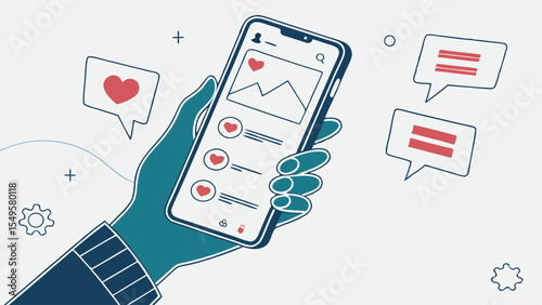 Hand Holding Smartphone Showing Social Media Notifications and Likes.