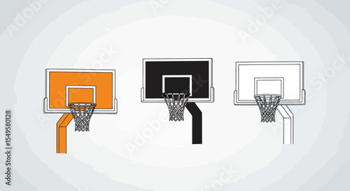 Minimalist Basketball Backboards in Orange Black and White on Light Background

