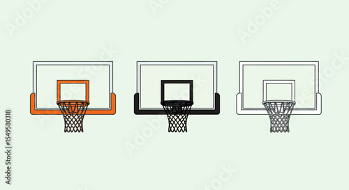 Three Minimalist Basketball Hoops with Different Colored Backboards on Light Background
