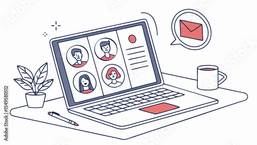 Illustration of a Video Conference Call on a Laptop.