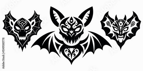 Set of halloween bat, bat various black vector silhouettes
