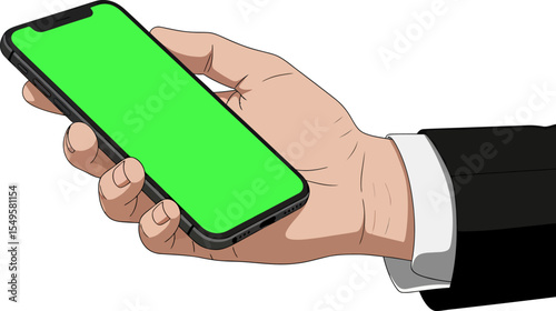 Hand Holding Smartphone with Green Screen Mockup Perfect for App Presentations and Mobile Designs