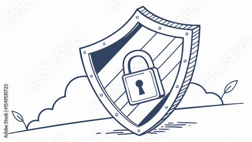 Stylized Shield with Padlock and Cloud Illustration.