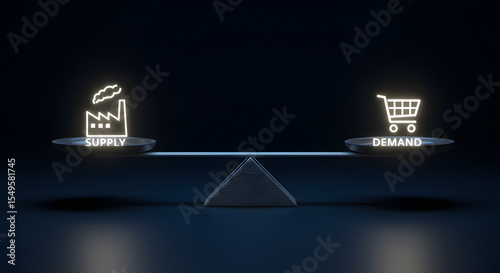 Balancing supply and demand in economics digital marketplace infographic dark environment conceptual view