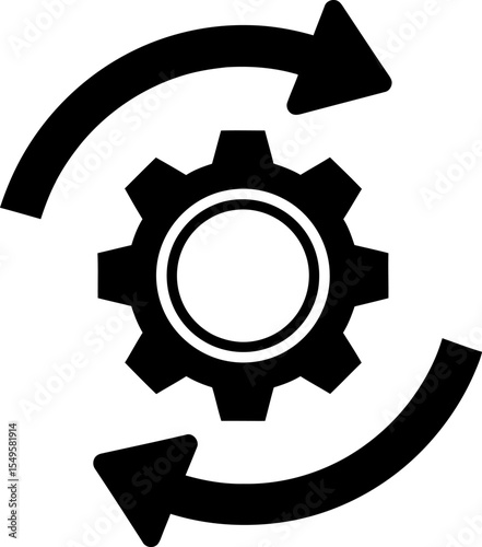 Continuous Improvement Cycle of Process Optimization and Gear Icon Representing System Enhancement