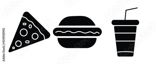 Fast food icon set. Burger sandwich pizza hot dog cola coffee sweets. fast food thin line icons. vector illustration on white background
