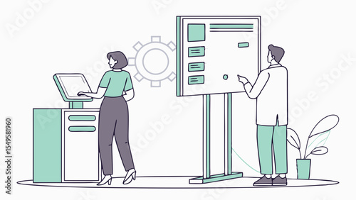 Two colleagues collaborating on a presentation.