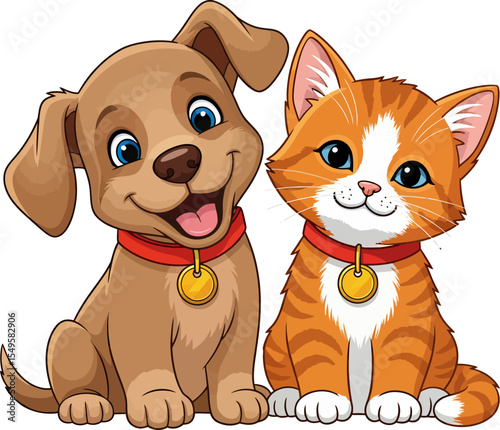 Adorable Puppy and Kitten Best Friends Forever Illustration
