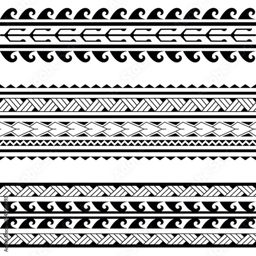 Set of Maori Polynesian tattoo bracelets border. Tribal sleeve seamless pattern vector. Samoan bracelet tattoo design fore arm or foot.  Gorizontal pattern