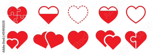 Heart icons set. Heart logo. Heart shape loading progress indicator. Vector illustration.