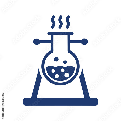 Blue Round Bottom Flask on Stand with Steam Scientific Experiment Chemistry Lab Icon