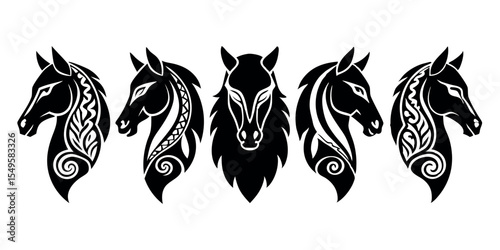 Set Of horse head silhouette on white backgroud
