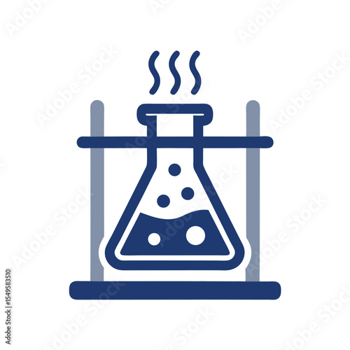 Boiling Erlenmeyer Flask on a Laboratory Stand Simple Dark Blue Icon with White Background