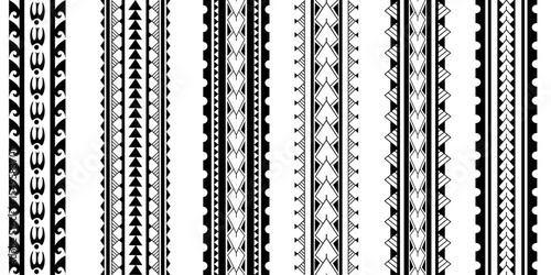 Set of Maori Polynesian tattoo bracelets border. Tribal sleeve seamless pattern vector. Samoan bracelet tattoo design fore arm or foot.  Vertical pattern