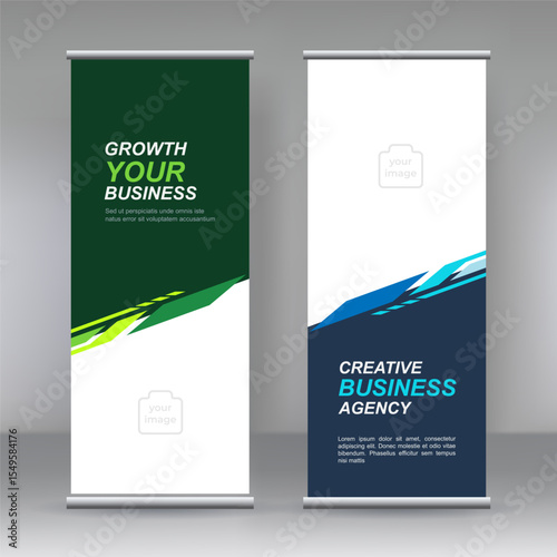 Vertical banner stand template design.  modern x-banner and flag-banner advertising design element