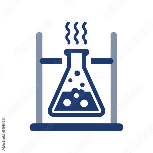 Erlenmeyer Flask on Stand with Boiling Liquid and Bubbles Isolated on White Background Simple Science Experiment Icon