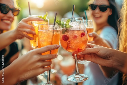 Friends toasting drinks outdoors