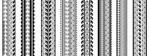 Set of Maori Polynesian tattoo bracelets border. Tribal sleeve seamless pattern vector. Samoan bracelet tattoo design fore arm or foot.  Vertical pattern