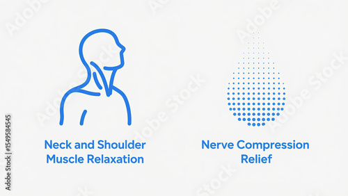Blue head and neck with dot matrix icon, featuring the concept of relaxing neck and shoulder muscles and relieving nerve compression, suitable for office relaxation and physical therapy nursing 