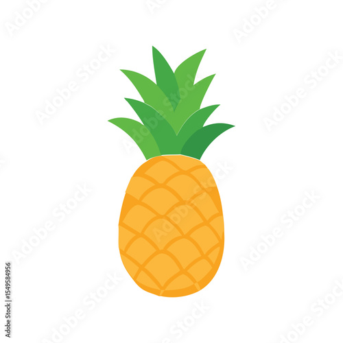 Tropical Golden Pineapple Fruit Flat Vector Icon Isolated on White