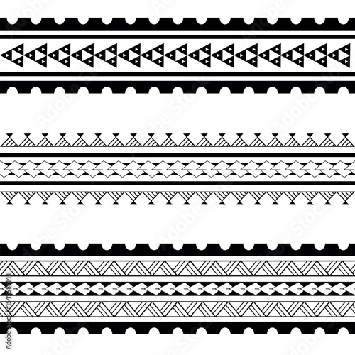 Set of Maori Polynesian tattoo bracelets border. Tribal sleeve seamless pattern vector. Samoan bracelet tattoo design fore arm or foot.  Gorizontal pattern