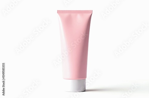 Beige peach white cosmetic tube for cream, lotion, gel products empty mock up. Place for text, logo, branding. Pastel studio background