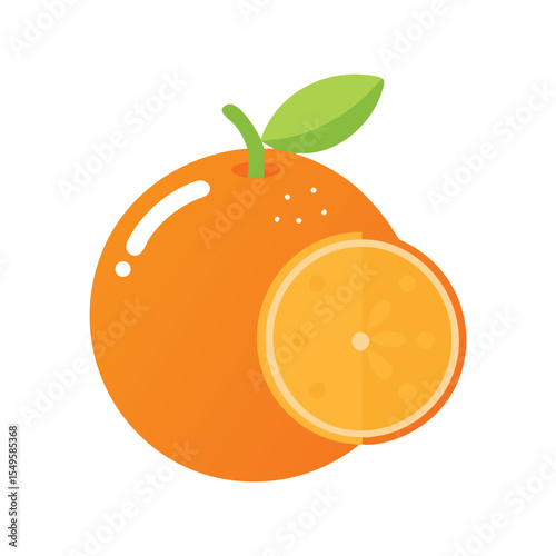 Bright Citrus Orange Fruit Flat Vector Icon Isolated on White Background