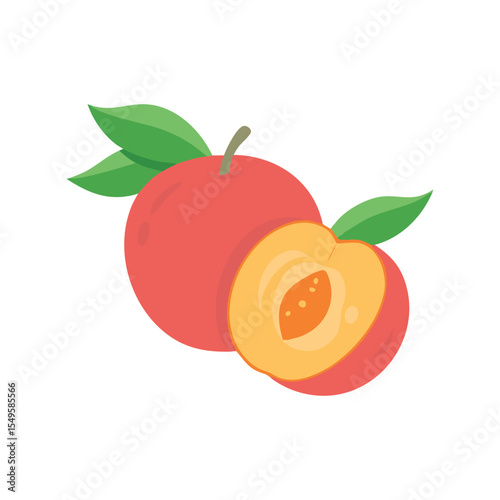 Fresh Organic Nectarine Fruit Flat Minimal Vector Illustration