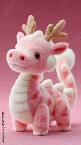 Adorable pink plush dragon toy with antlers. Soft, cute, and cuddly.