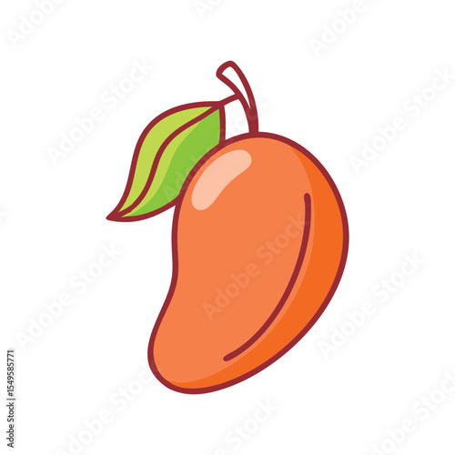 Sweet Tropical Mango Fruit with Sliced Piece Flat Vector Icon