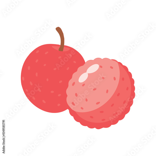 Fresh Lychee Fruit Whole and Peeled Vector Illustration