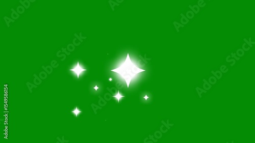 Starry night, glowing shinning stars, twinkle stars at green background, Blinking retro vector stars . glitter stars sparkling  animation, light effect on transparent green screen. 4k  background