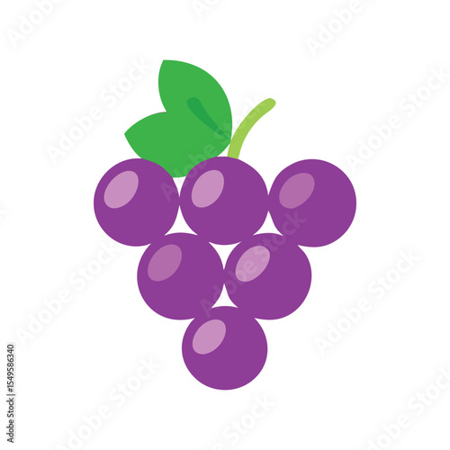 Bunch of Purple Grapes with Single Leaf Vector Icon