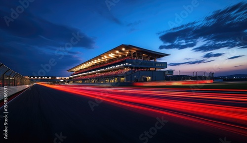 Racing track at twilight, long exposure of cars