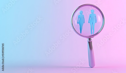 Magnifying glass focusing on two stylized figures