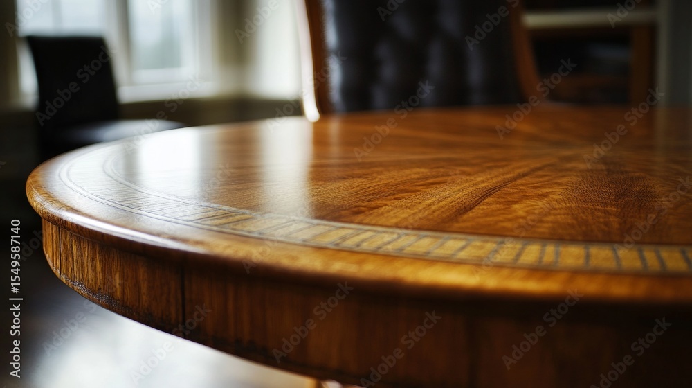 Obraz premium Wood table with intricate pattern, soft glow from light source