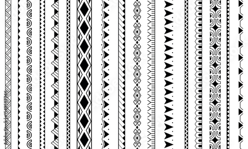 Set of vector ethnic seamless pattern. Ornament bracelet Maori tattoo style. Vertical pattern.